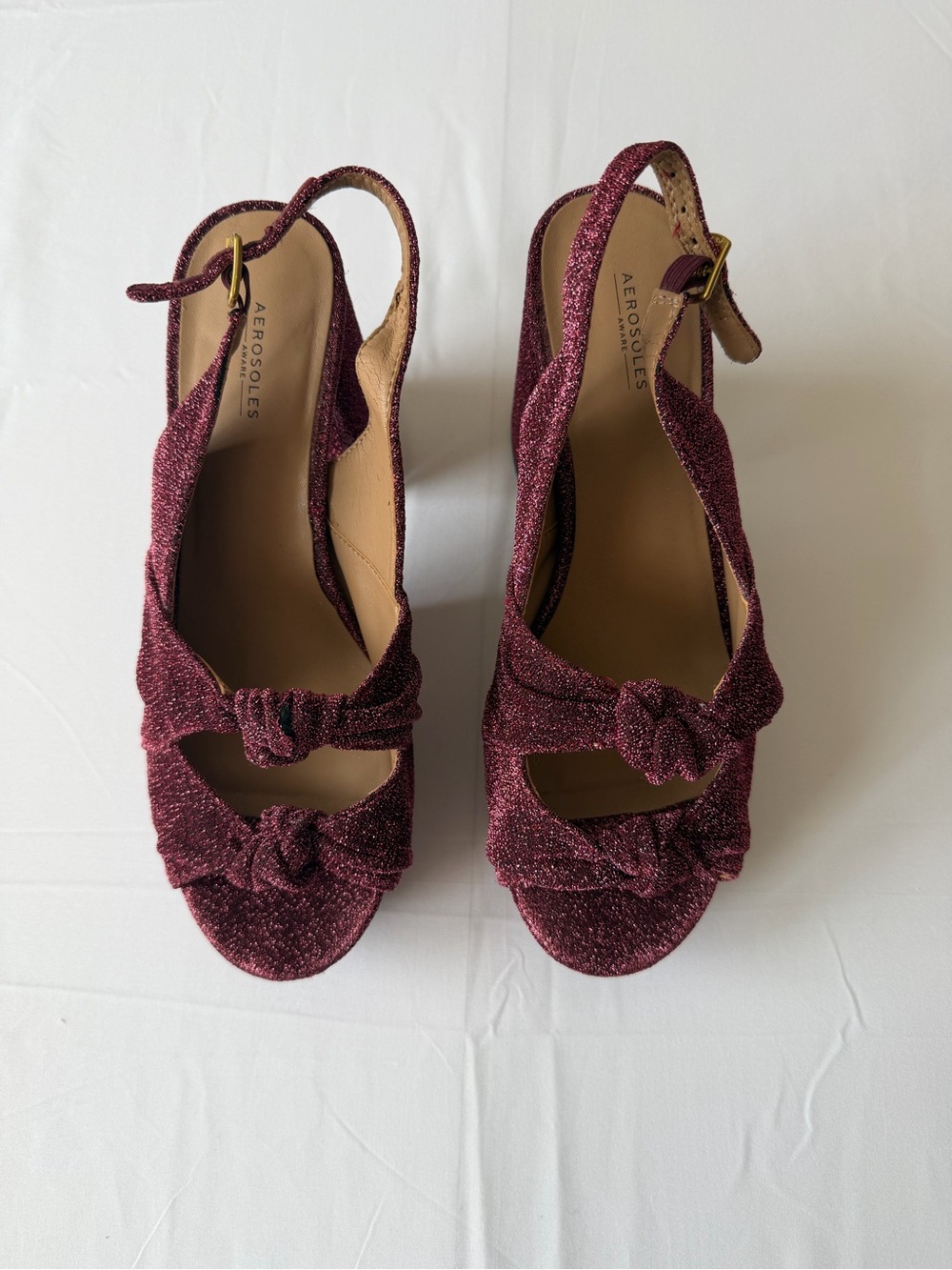 AEROSOLES‎ Nadia Sparkle Knot Slingback Sandals in Burgundy/DK Pink